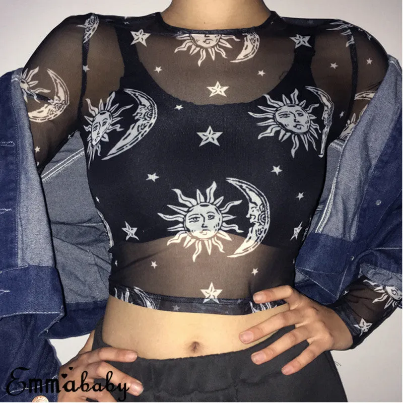 Cosmic Sol' Black Mesh Crop Top