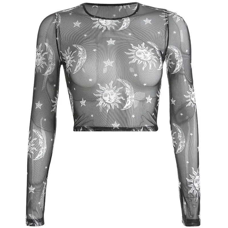 Cosmic Sol' Black Mesh Crop Top
