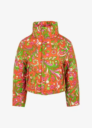 Cotton Quilted Jacket - Red Orange Psychedelic Floral