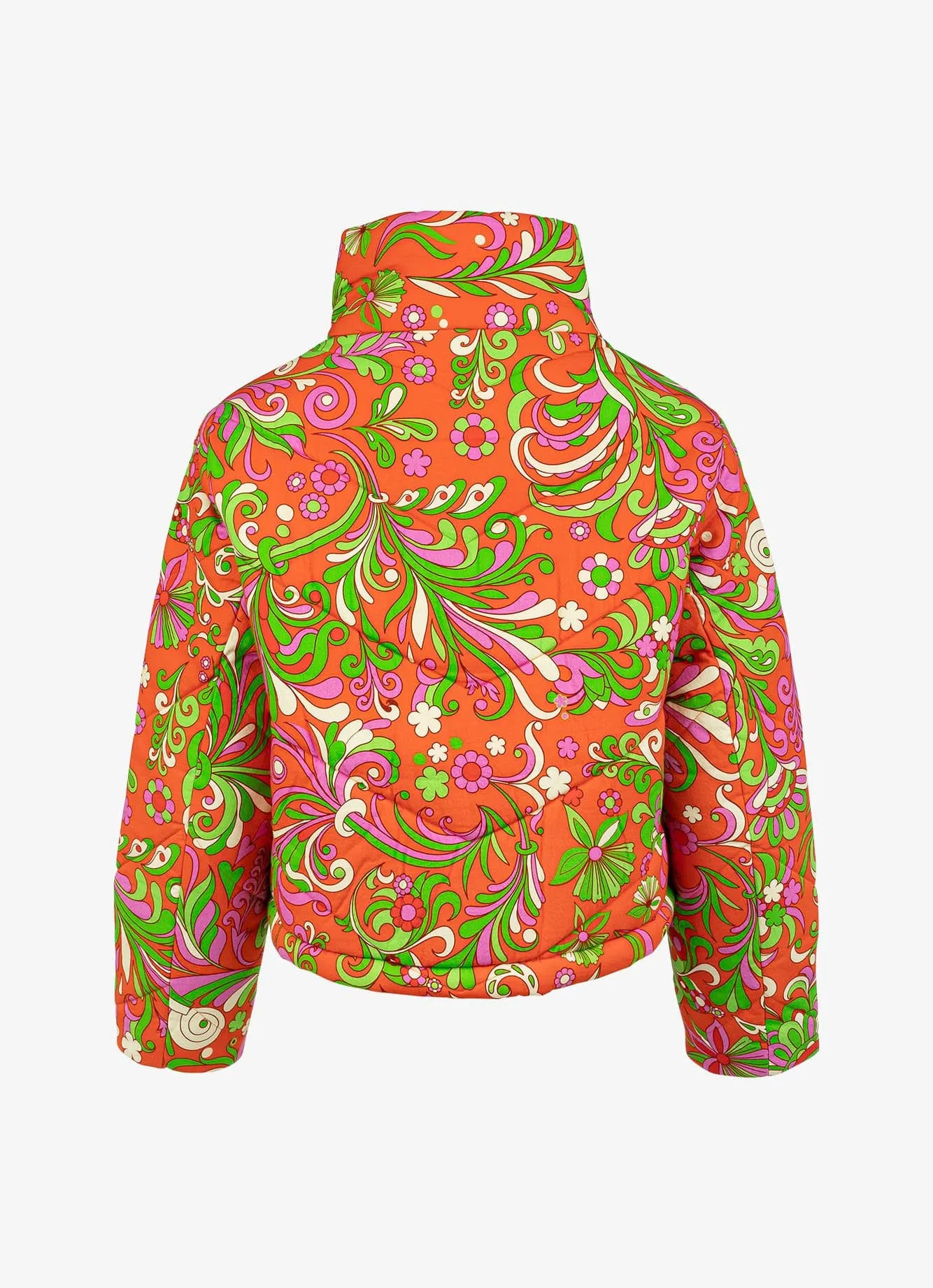 Cotton Quilted Jacket - Red Orange Psychedelic Floral