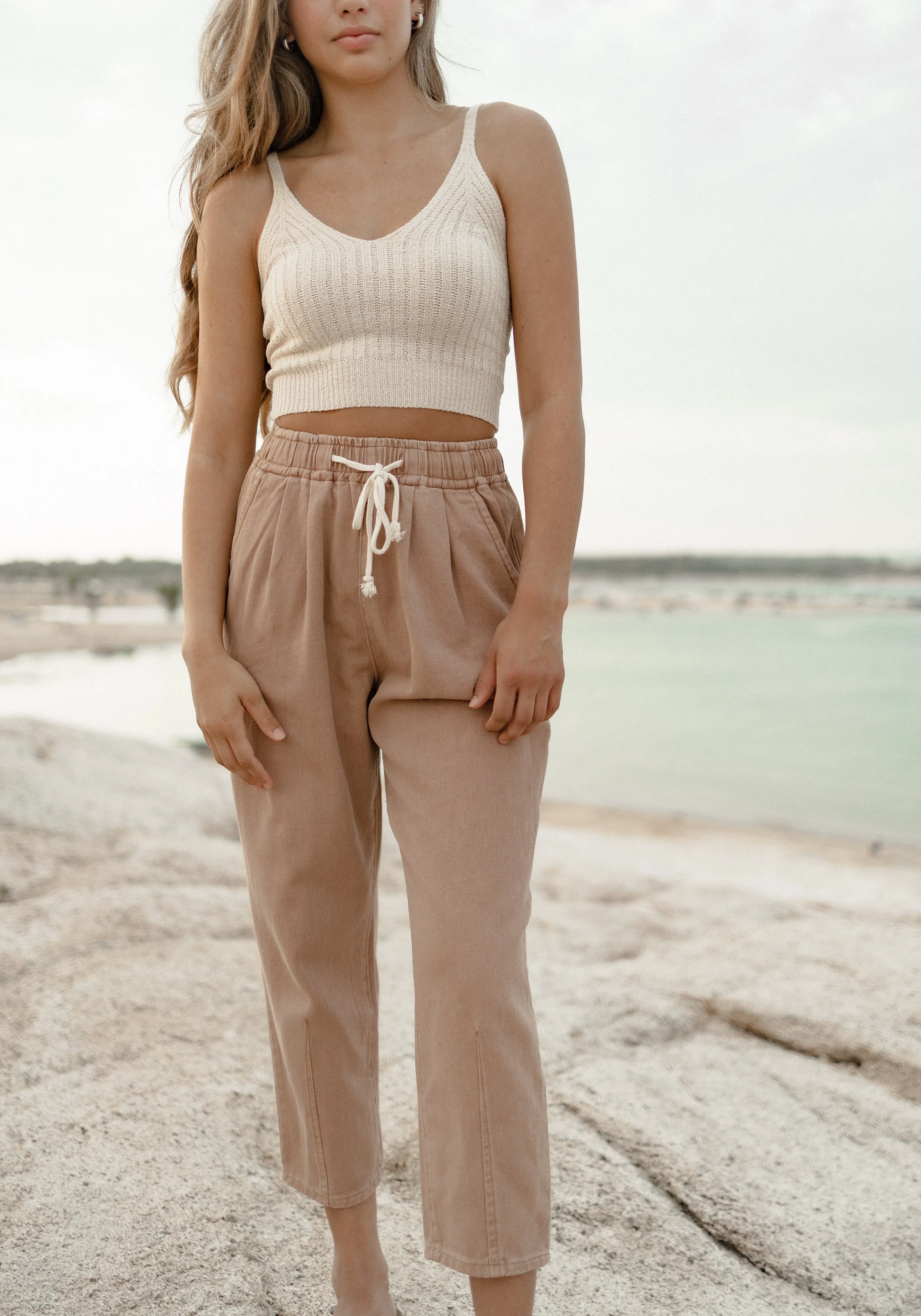 Cream Knitted cropped top