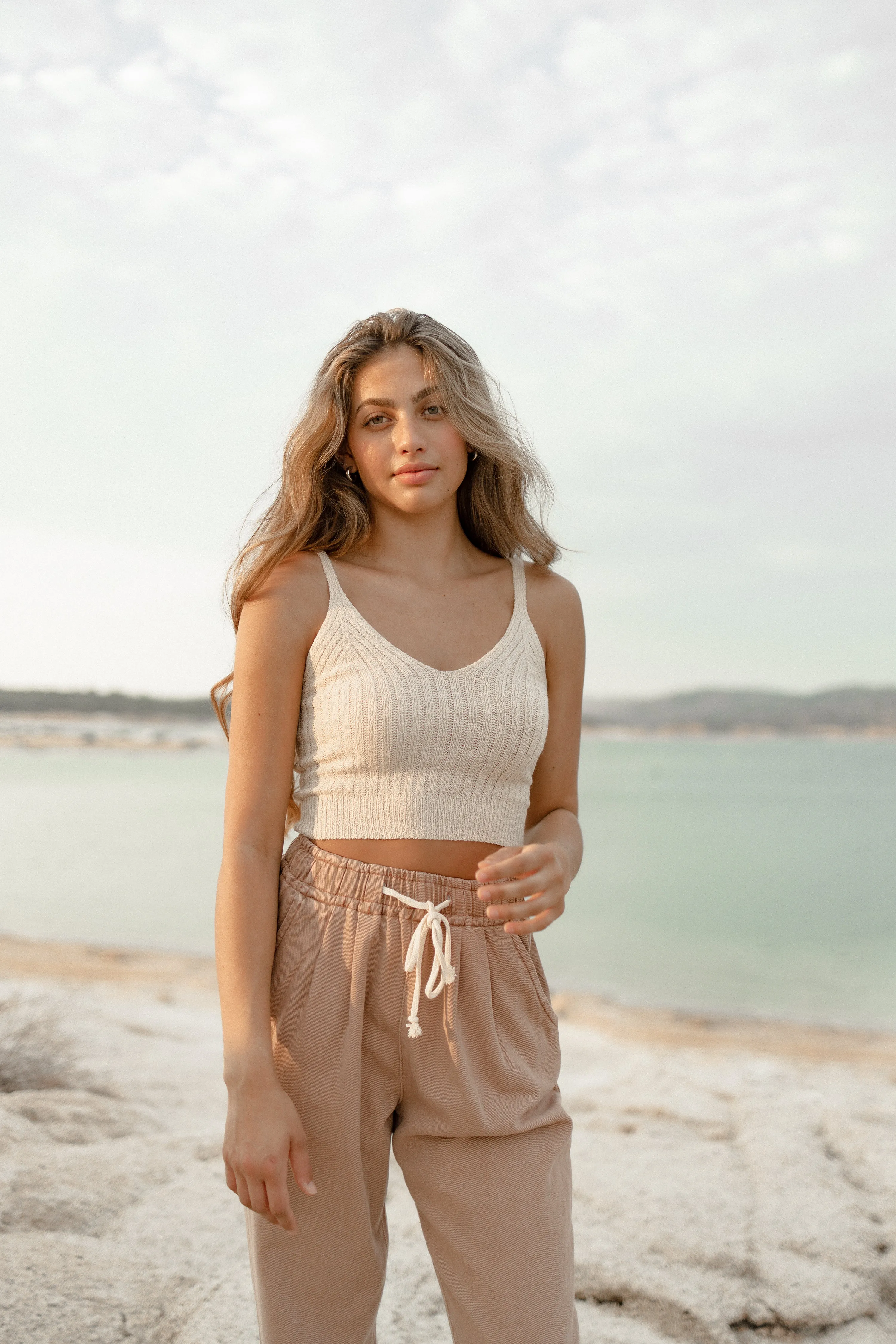 Cream Knitted cropped top