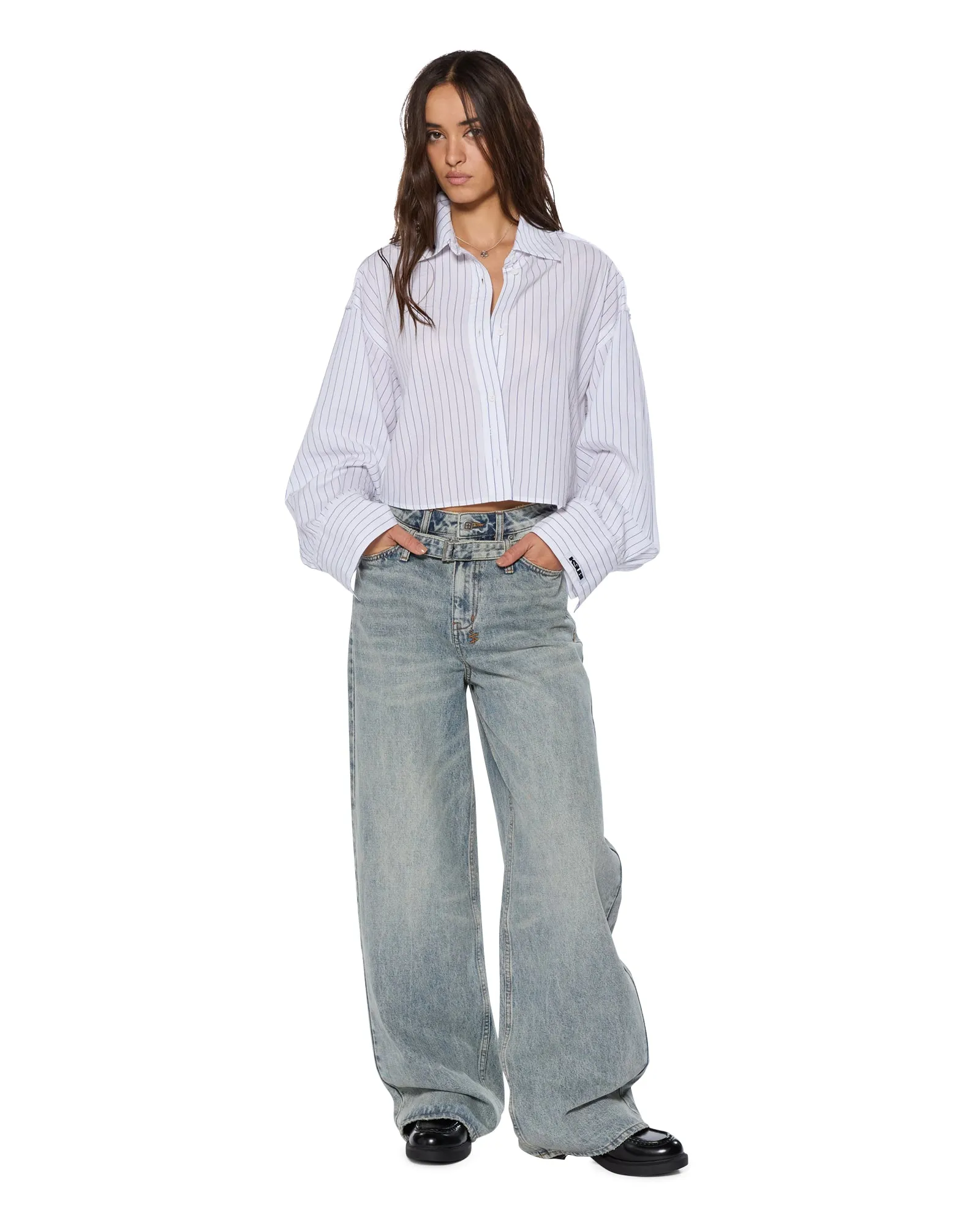 Cropped Astra LS Shirt | Blue Stripe