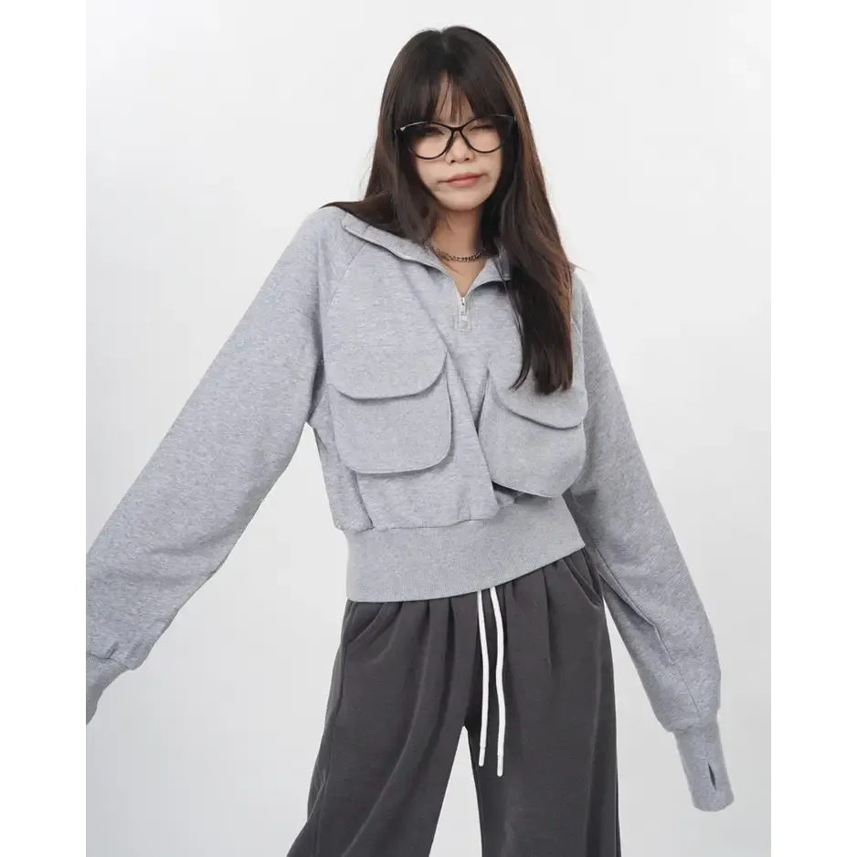 Cropped Grey Zip-Up Sweatshirt Worn in Lisa's Special 27th Birthday Vlog