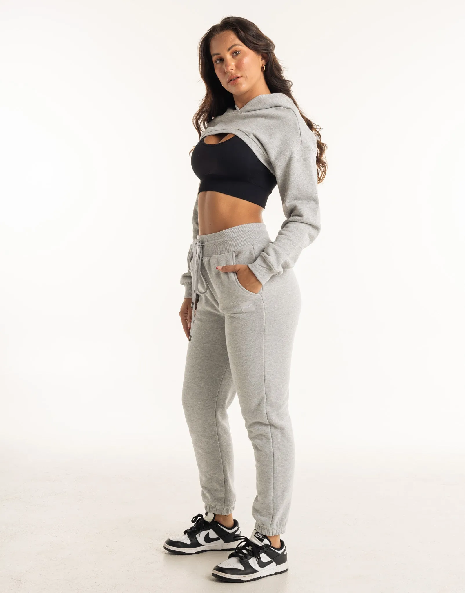 Cropped High Cut Hoodie - Heather Grey