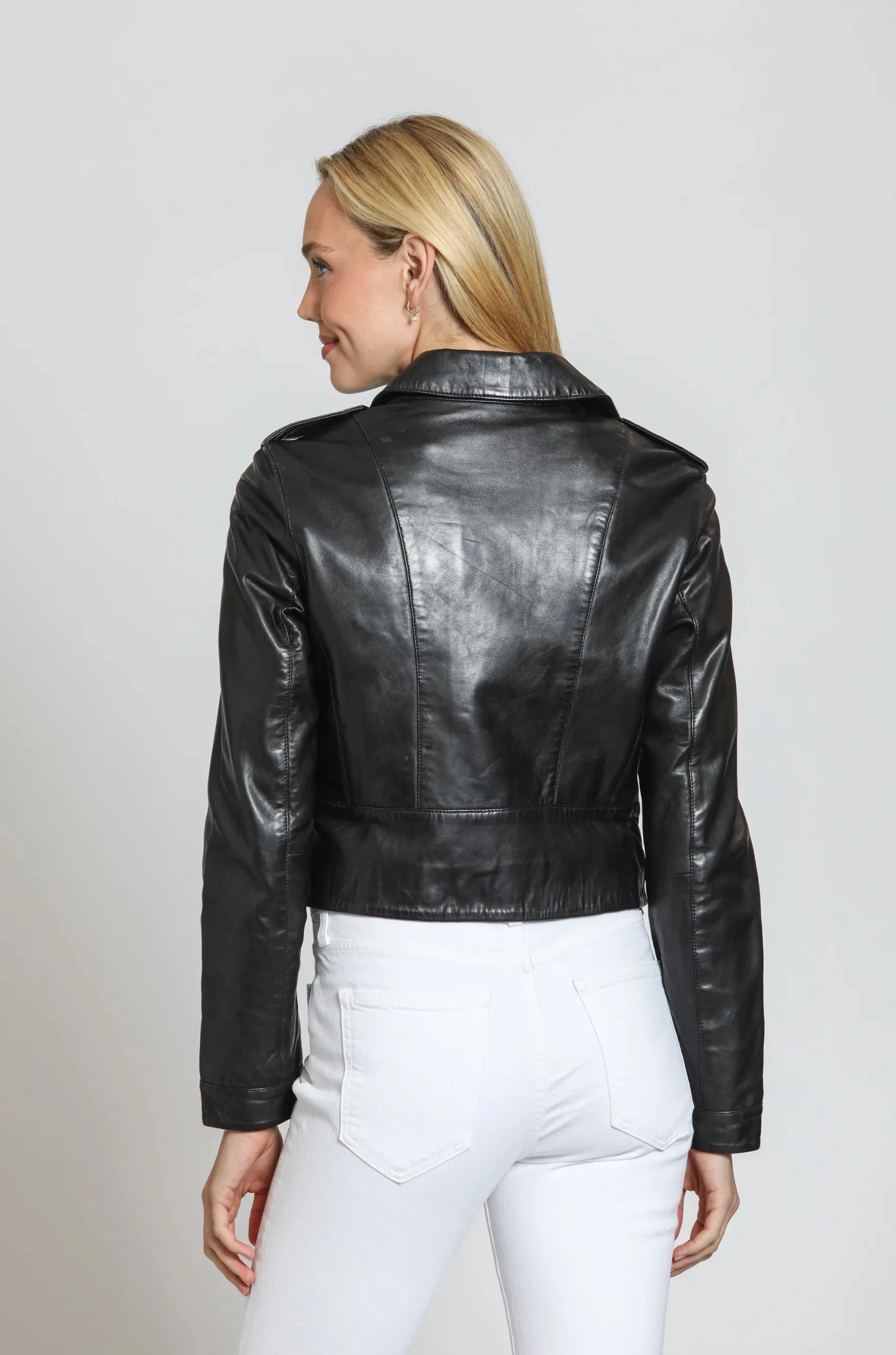 Cropped  Washed and Waxed Leather Jacket