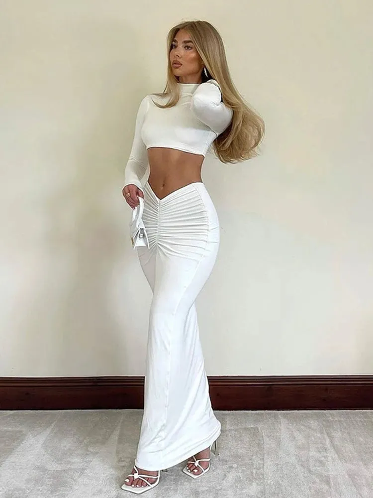 Cryptographic Elegant White Long Sleeve 2 Piece Set
