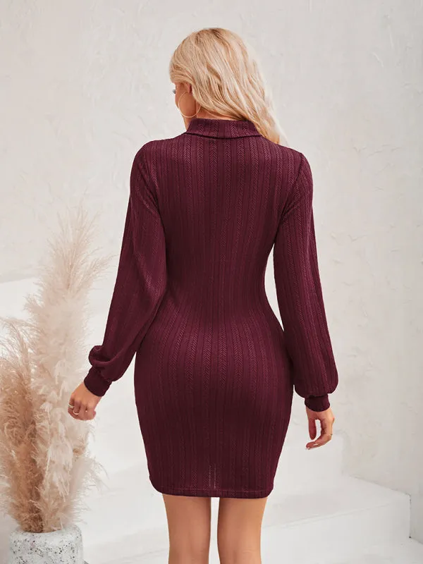 Cut-Out Ribbed Mini Dress with Long Sleeves