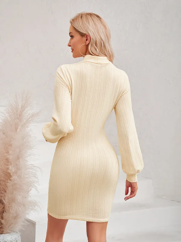 Cut-Out Ribbed Mini Dress with Long Sleeves