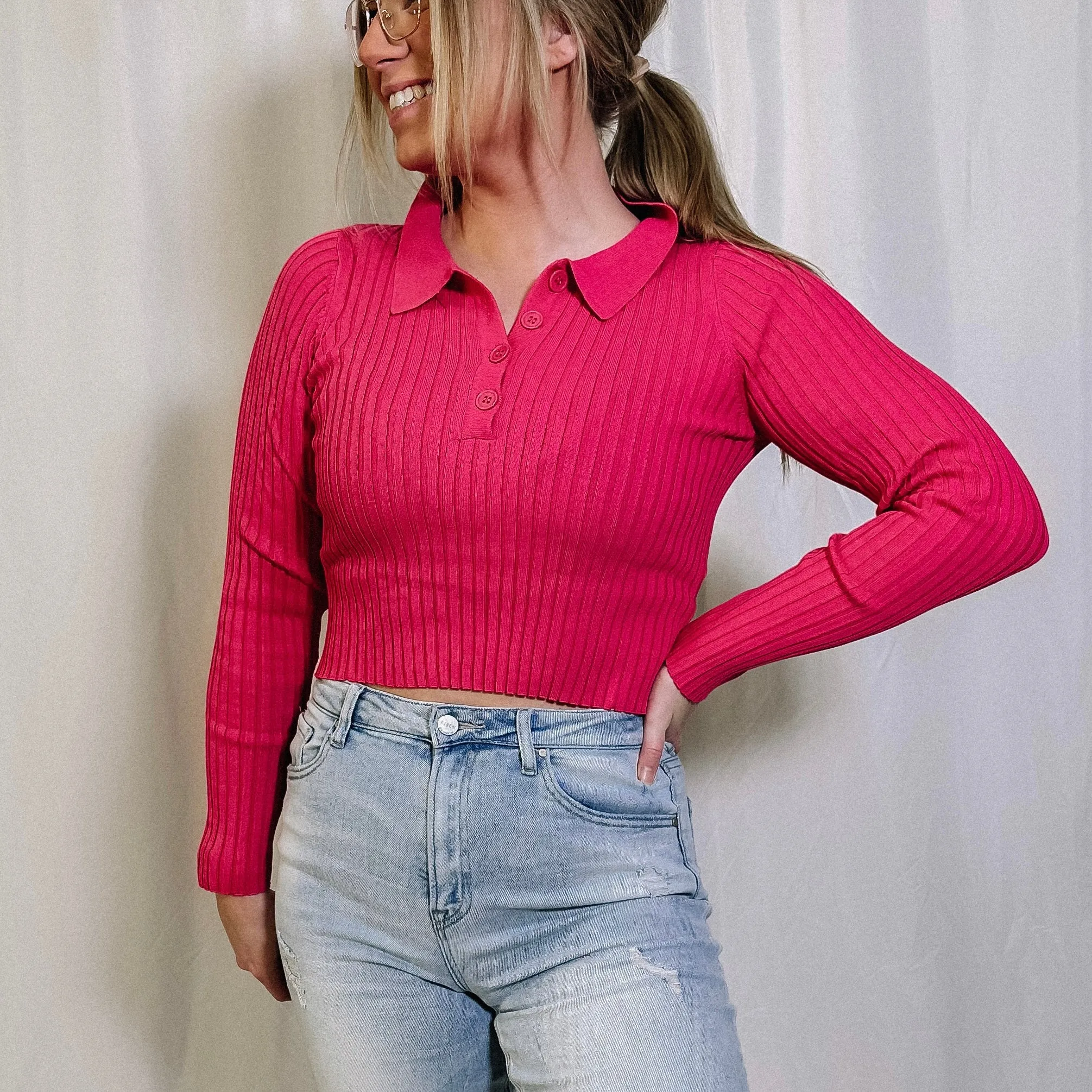 Cute As A Button Collared Top - Pink
