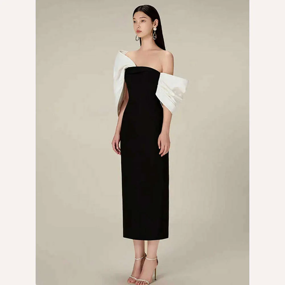 DEAT Big Bow Evening Dress Contrast Color Backless Zipper Slim Split Women Strapless Dresses 2024 Summer New Fashion 13DB3947