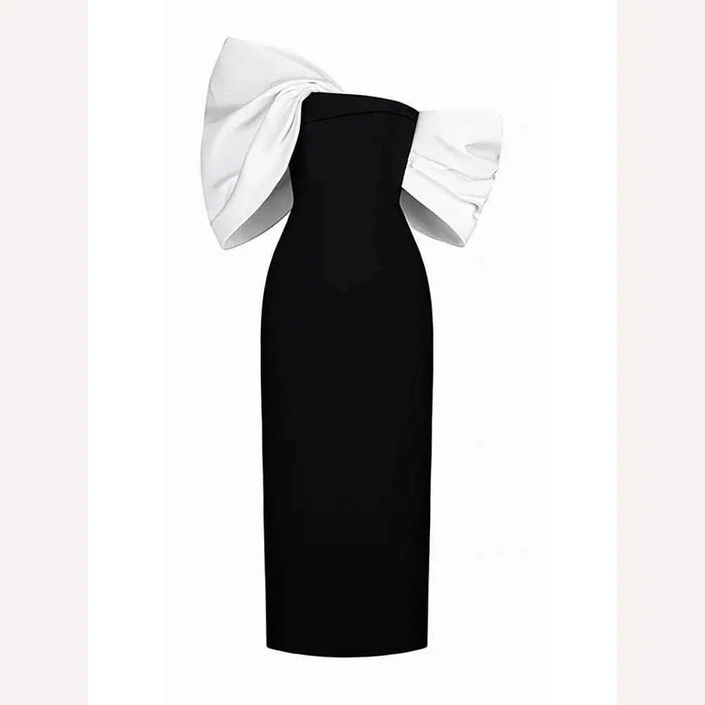 DEAT Big Bow Evening Dress Contrast Color Backless Zipper Slim Split Women Strapless Dresses 2024 Summer New Fashion 13DB3947