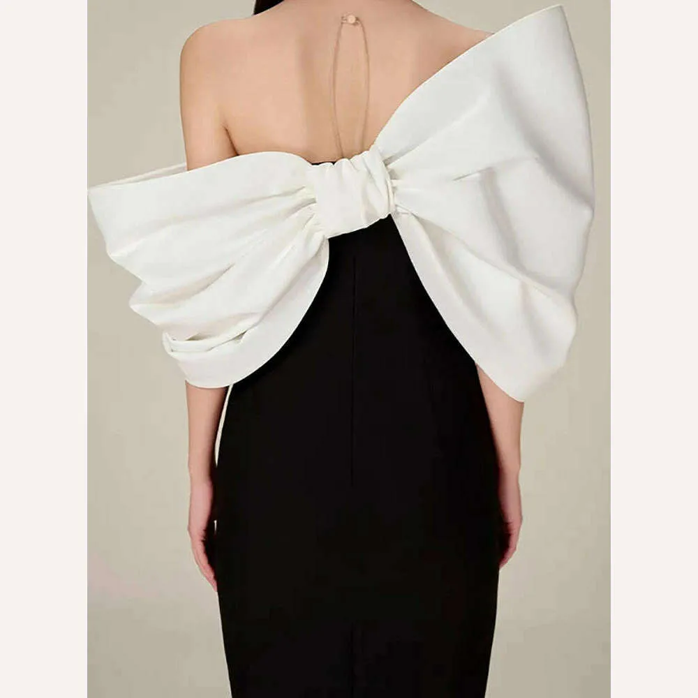 DEAT Big Bow Evening Dress Contrast Color Backless Zipper Slim Split Women Strapless Dresses 2024 Summer New Fashion 13DB3947