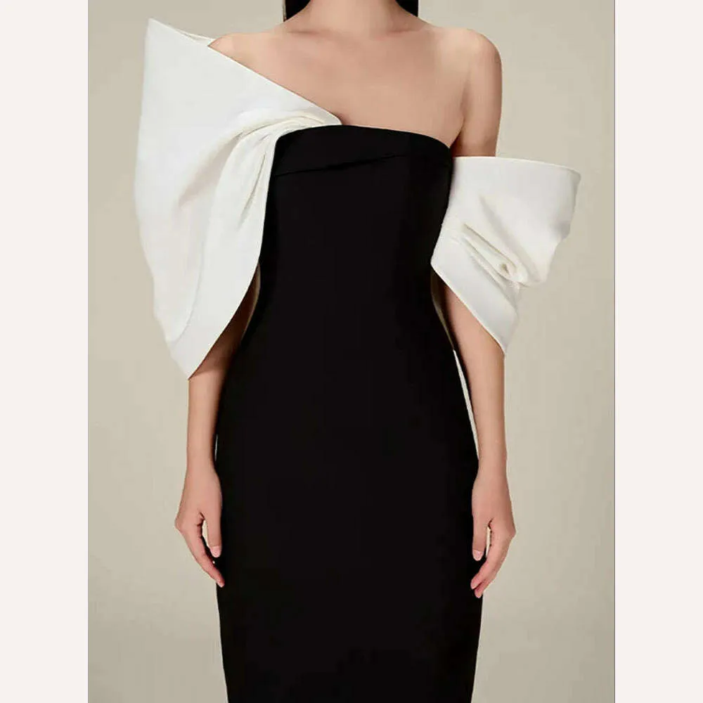 DEAT Big Bow Evening Dress Contrast Color Backless Zipper Slim Split Women Strapless Dresses 2024 Summer New Fashion 13DB3947