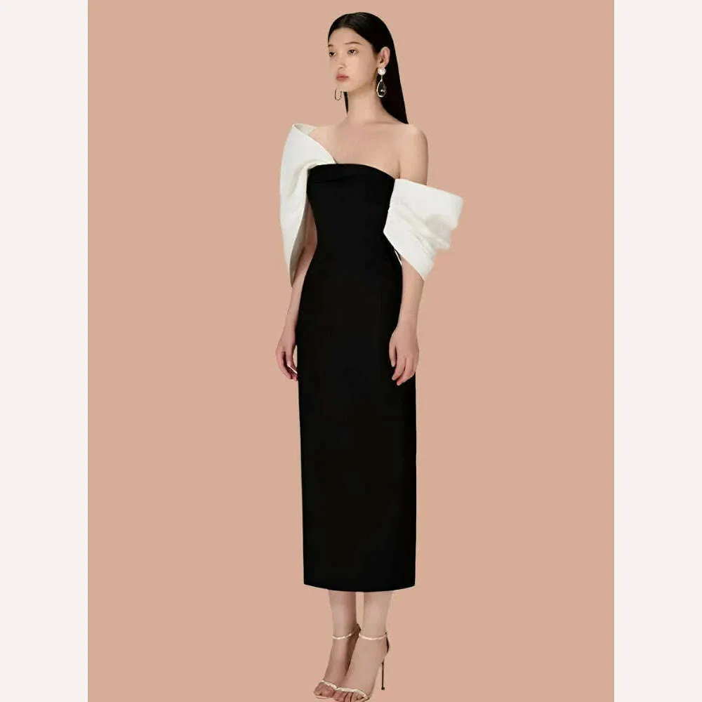 DEAT Big Bow Evening Dress Contrast Color Backless Zipper Slim Split Women Strapless Dresses 2024 Summer New Fashion 13DB3947