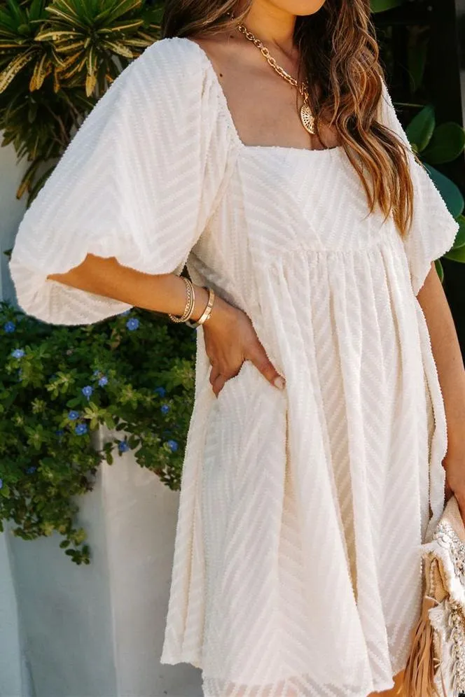 Delilah Textured Puff Sleeve Babydoll Dress