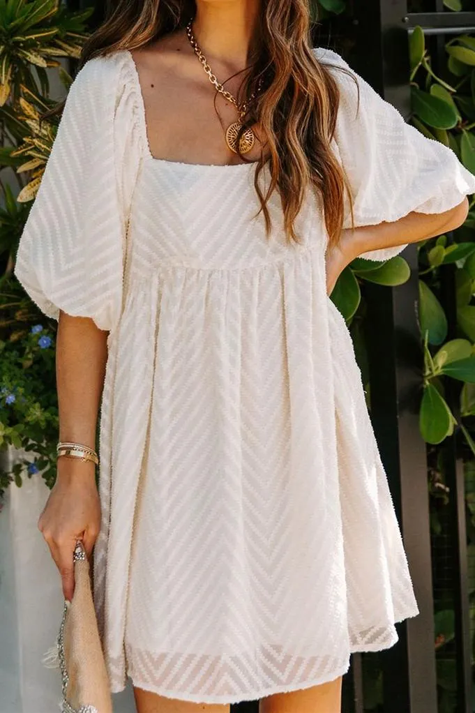 Delilah Textured Puff Sleeve Babydoll Dress