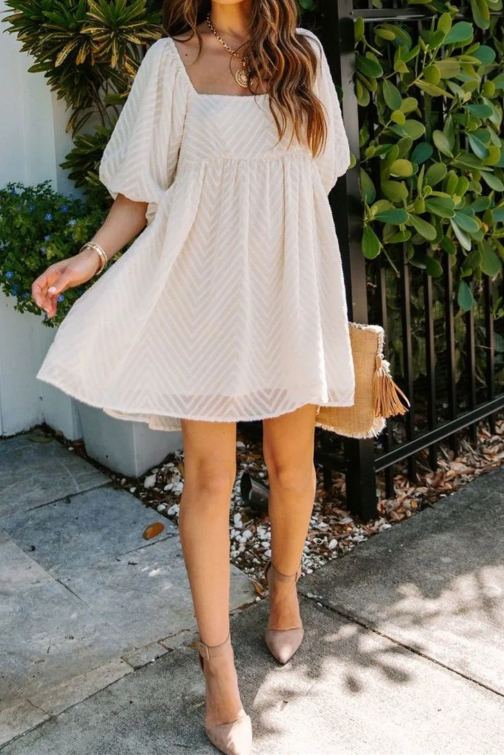 Delilah Textured Puff Sleeve Babydoll Dress