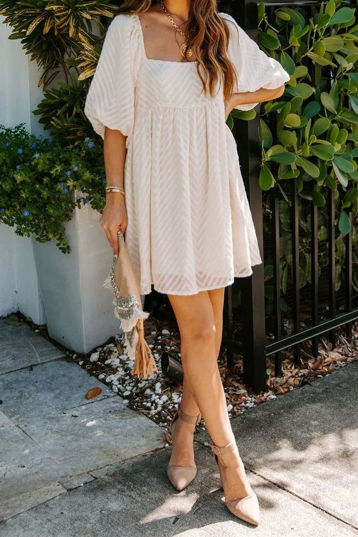 Delilah Textured Puff Sleeve Babydoll Dress