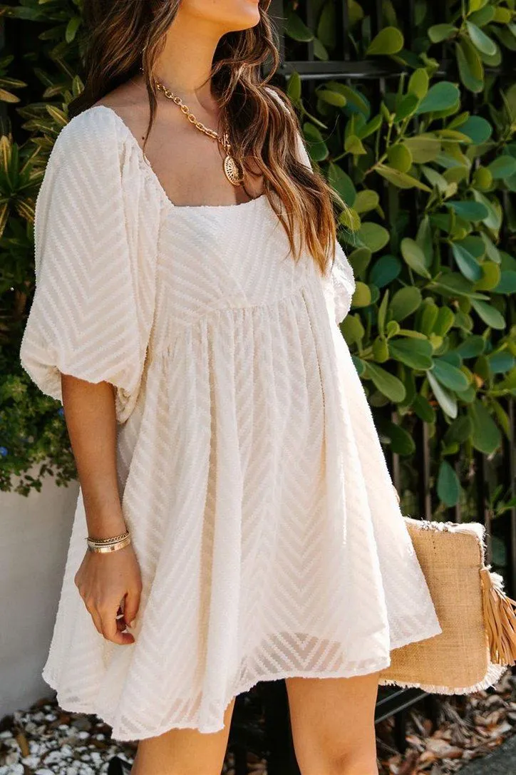 Delilah Textured Puff Sleeve Babydoll Dress