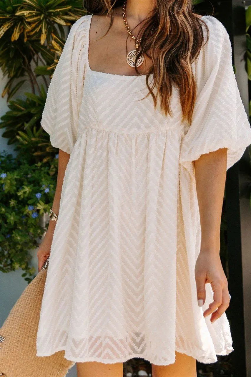 Delilah Textured Puff Sleeve Babydoll Dress
