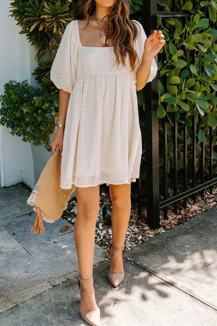 Delilah Textured Puff Sleeve Babydoll Dress
