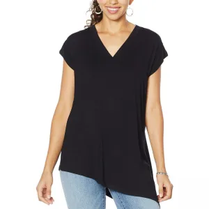 DG2 by Diane Gilman Women's Asymmetric Hem V-Neck T-Shirt