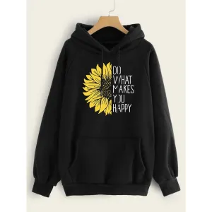 Do WHat Makes You Happy Printed Fleece Full Sleeves Pull Over Hoodie For Women