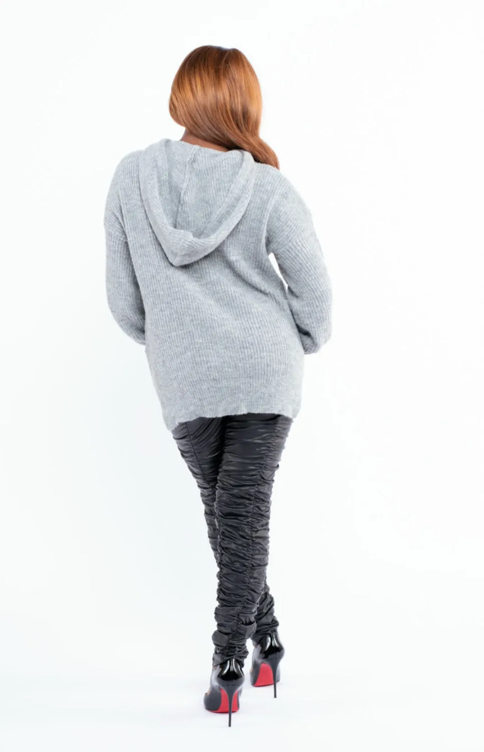 Drawstring Knit Hoodie Sweater