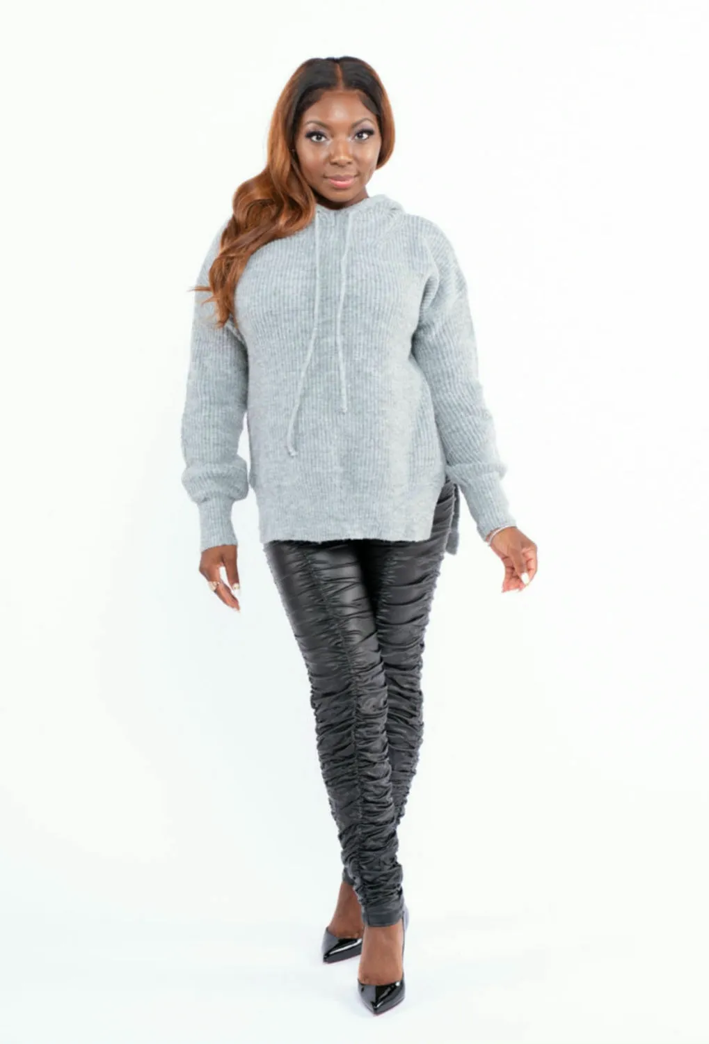 Drawstring Knit Hoodie Sweater