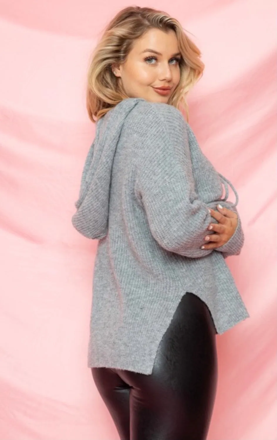 Drawstring Knit Hoodie Sweater