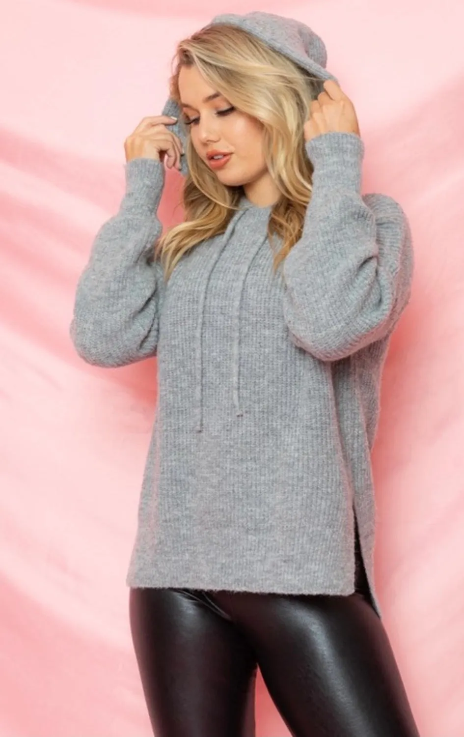 Drawstring Knit Hoodie Sweater