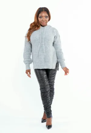 Drawstring Knit Hoodie Sweater