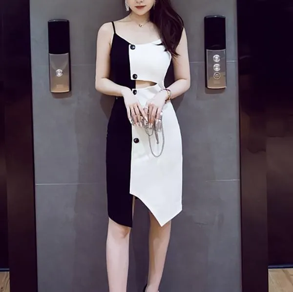 Duo Black White Slim Dress SD00579