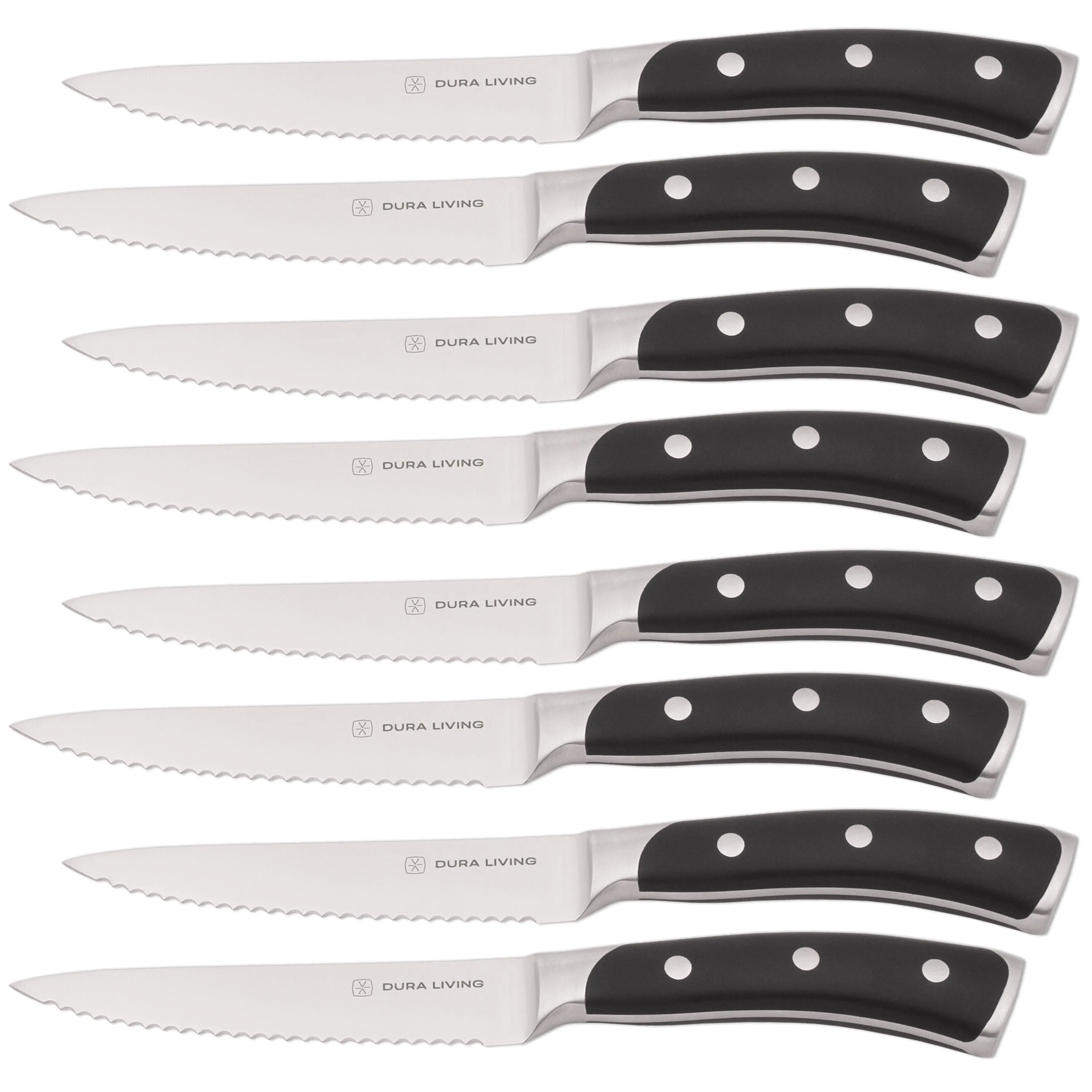 Dura Living Elite Razor-Sharp 8-Piece Steak Knife Set - Black