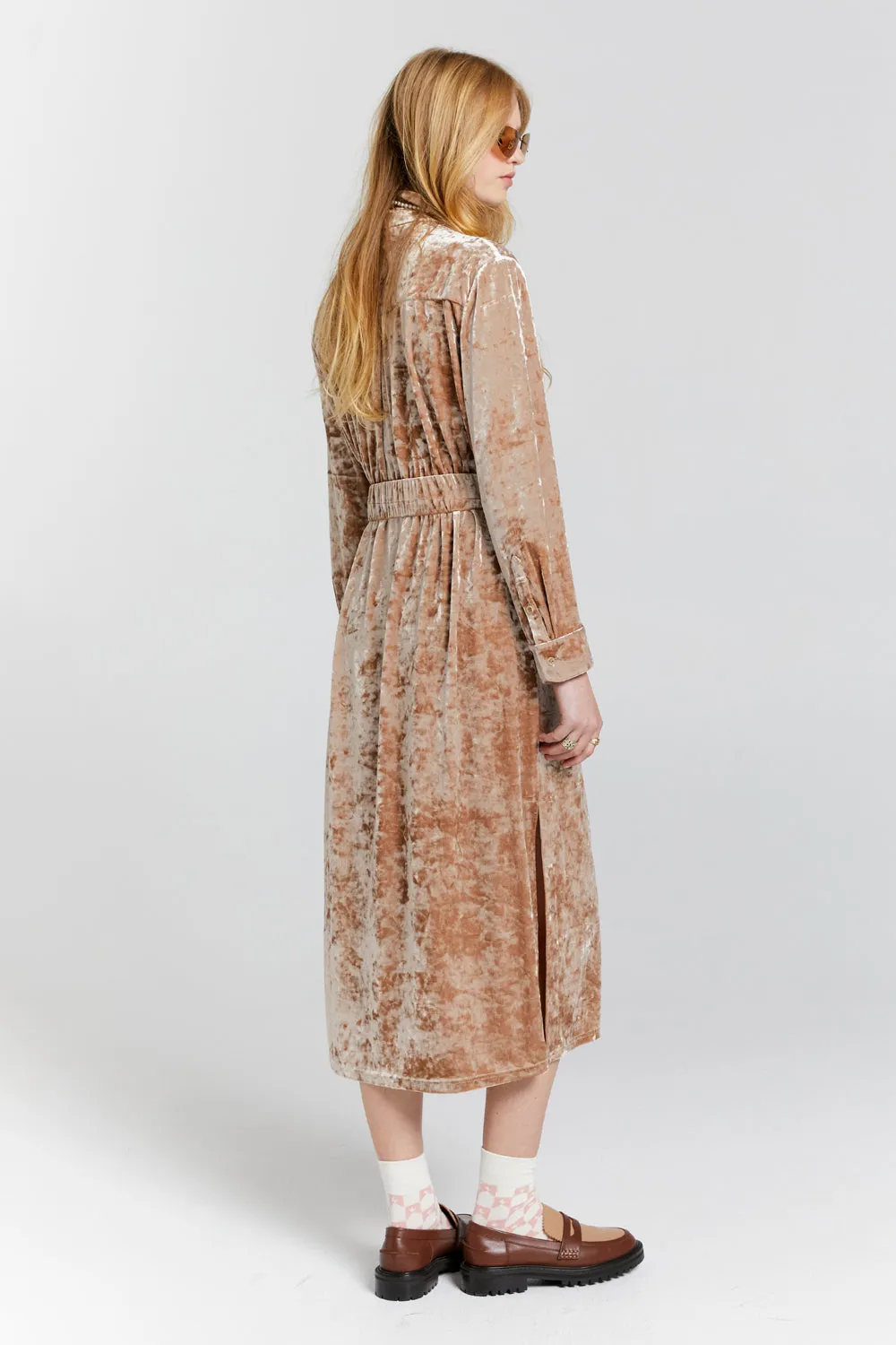 Electric Velvet Shirt Dress Champagne