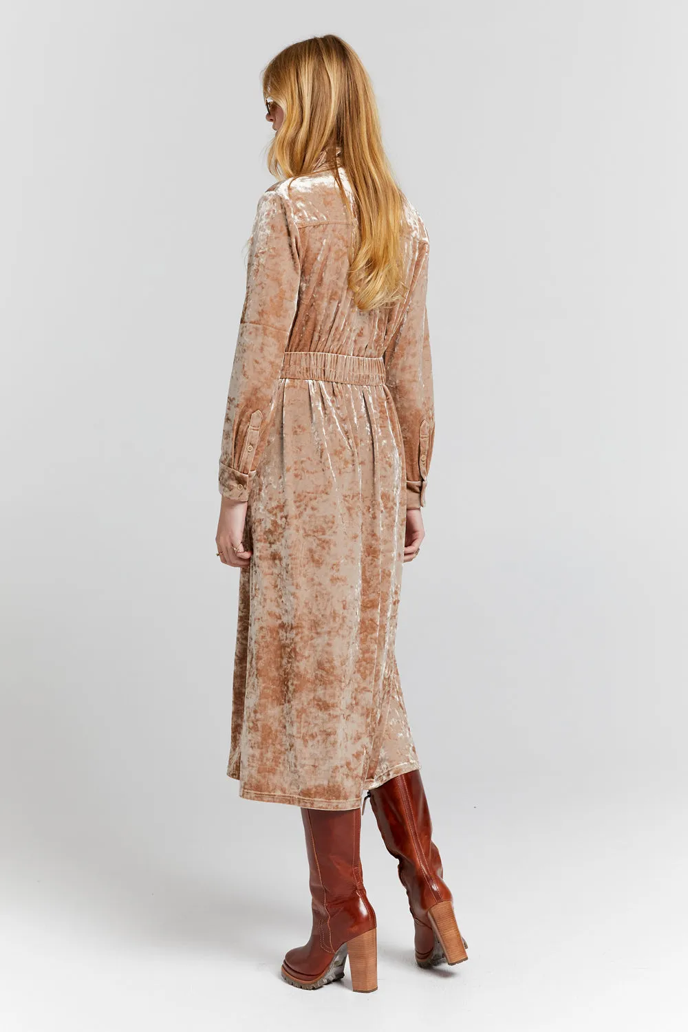 Electric Velvet Shirt Dress Champagne