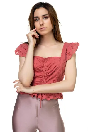 Embroidered Ruffle Cropped Top