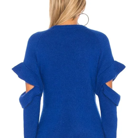 Endless Rose Cobalt Blue Ruffle Cut Out Long Sleeve Sweater Size Small