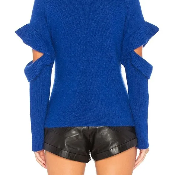 Endless Rose Cobalt Blue Ruffle Cut Out Long Sleeve Sweater Size Small