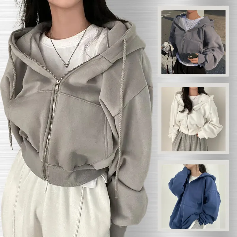 Essential cropped hoodie - large zip hoodie for women