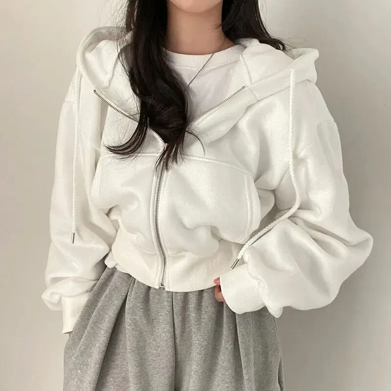Essential cropped hoodie - large zip hoodie for women