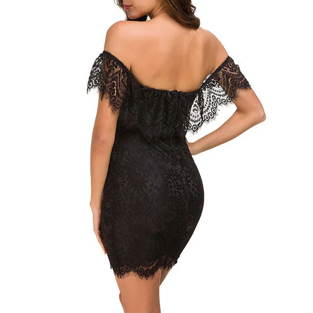 Fashion Sexy Nightclub Women's Slim Slimming Lace Dress Bag Hip Low Chest Skirt