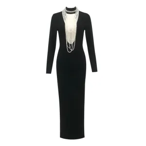 Faux Pearls Black Mermaid Dress