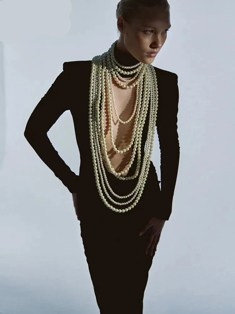 Faux Pearls Black Mermaid Dress