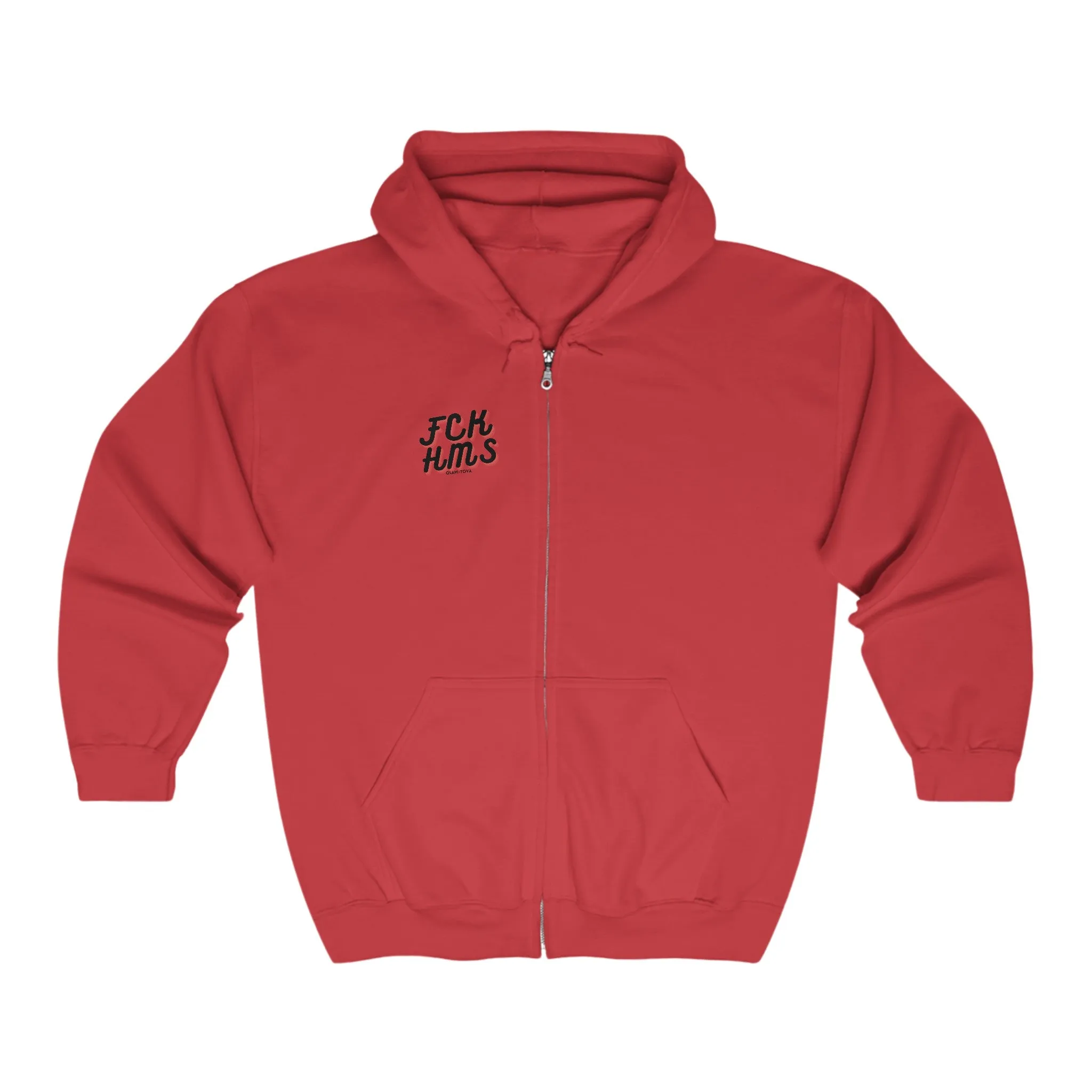 FCK HMS Script Black & Red Unisex Heavy Blend™ Full Zip Hooded Sweatshirt