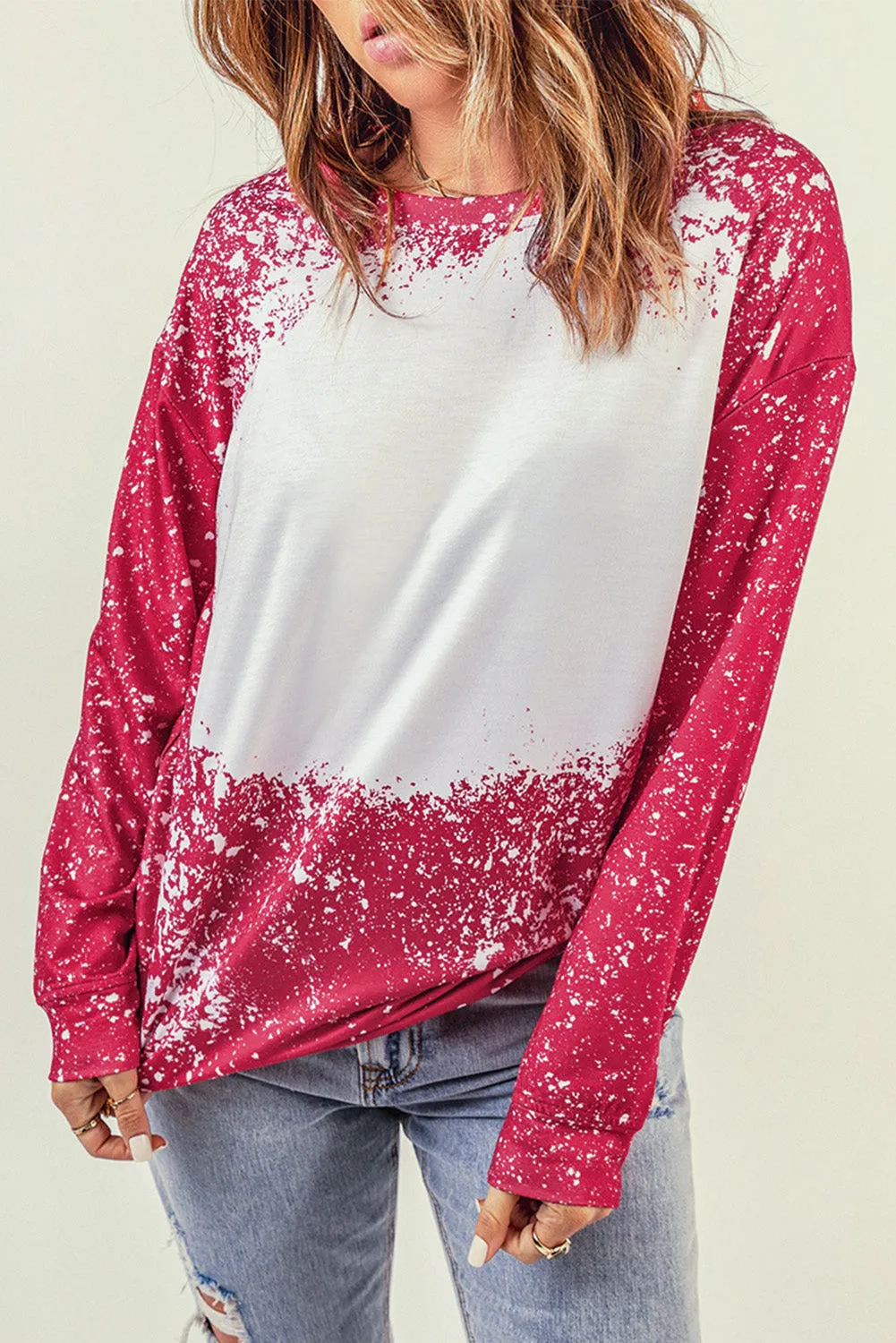 Fiery Red Tie-dyed Crew Neck Pullover Sweatshirt