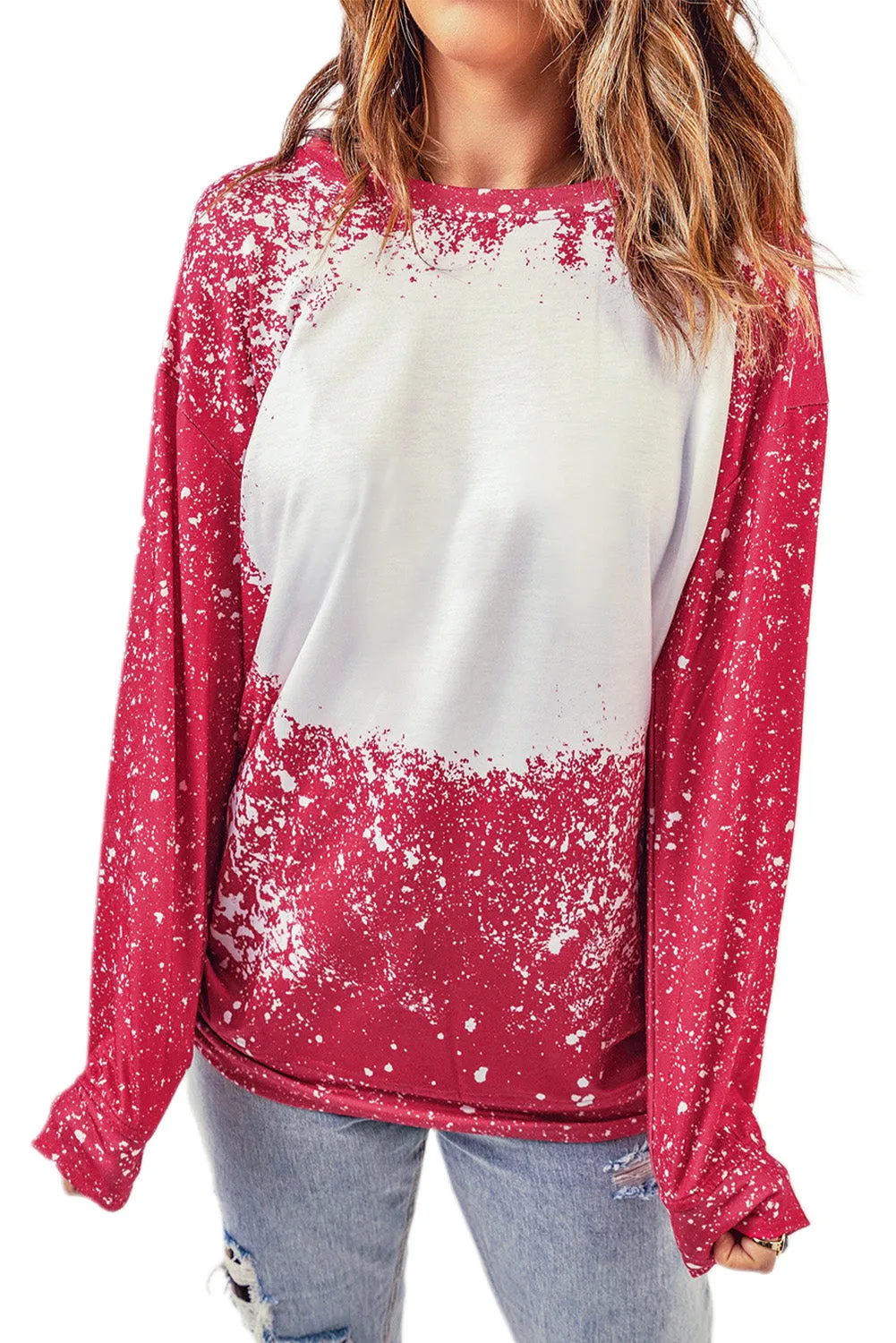 Fiery Red Tie-dyed Crew Neck Pullover Sweatshirt