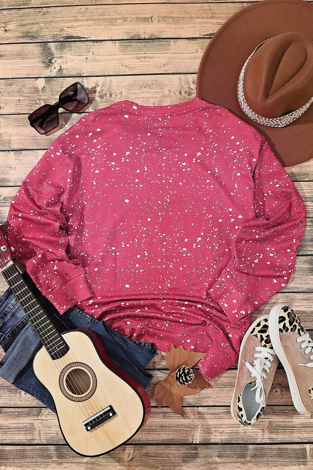 Fiery Red Tie-dyed Crew Neck Pullover Sweatshirt