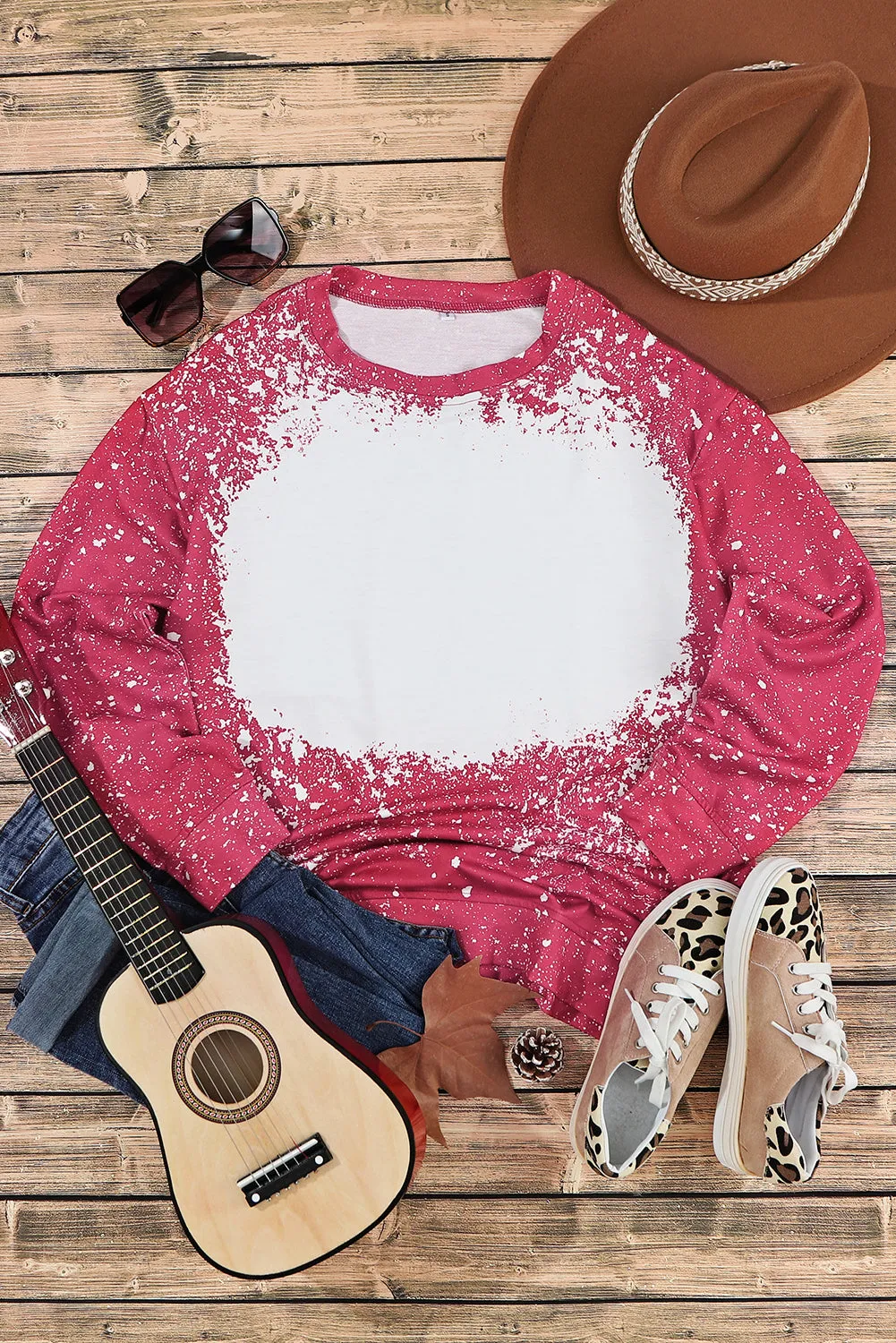 Fiery Red Tie-dyed Crew Neck Pullover Sweatshirt